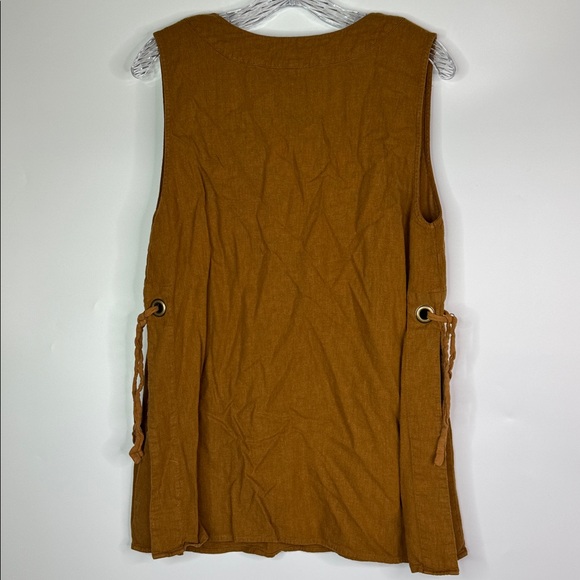 Free People Brown Linen Vneck Sleeveless Shirt Size Medium - Picture 4 of 8